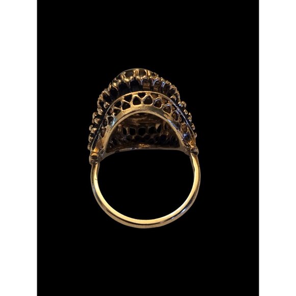 Vintage Tigers Eye Ring Cabochon Rhinestone Halo Cocktail 18 GE Espo Gold-Tone S - Picture 4 of 8